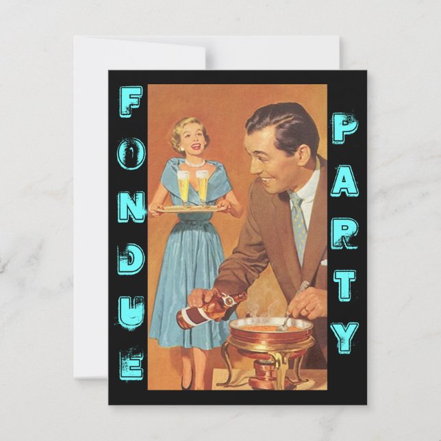 Fashionable Retro Fondue Party Theme Invitations (Front)