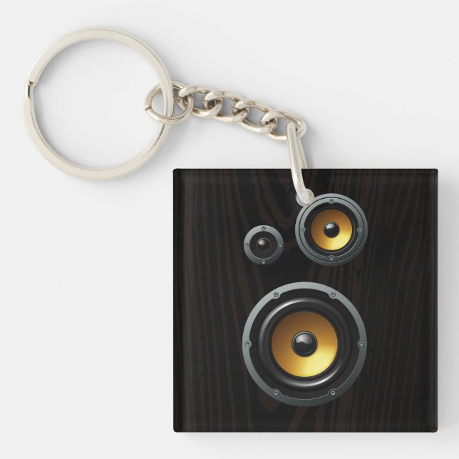 Fashionable Retro Wood Grain Speaker Trio Keychain (Front)