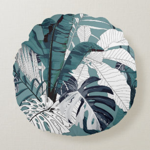Fashionable seamless tropical pattern with tropica round pillow