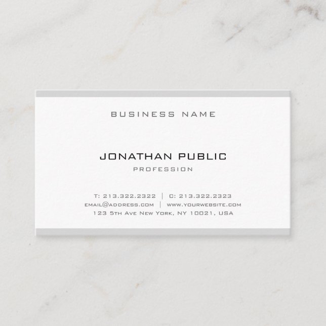 Fashionable Simple Design Grey White Minimalistic Business Card (Front)