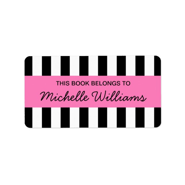 Fashionable stripes pink panel bookplates label (Front)