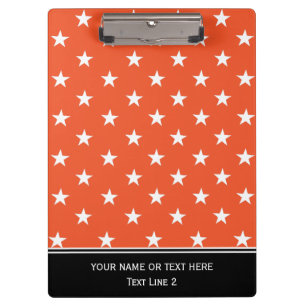 Fashionable Tangerine Tango Orange and White Stars Clipboard