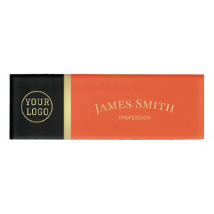 Fashionable Tangerine Tango Orange Black Logo Name Tag