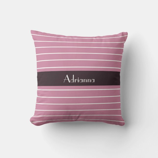 Fashionable Thin Casmere Rose Stripes and Name Throw Pillow (Front)