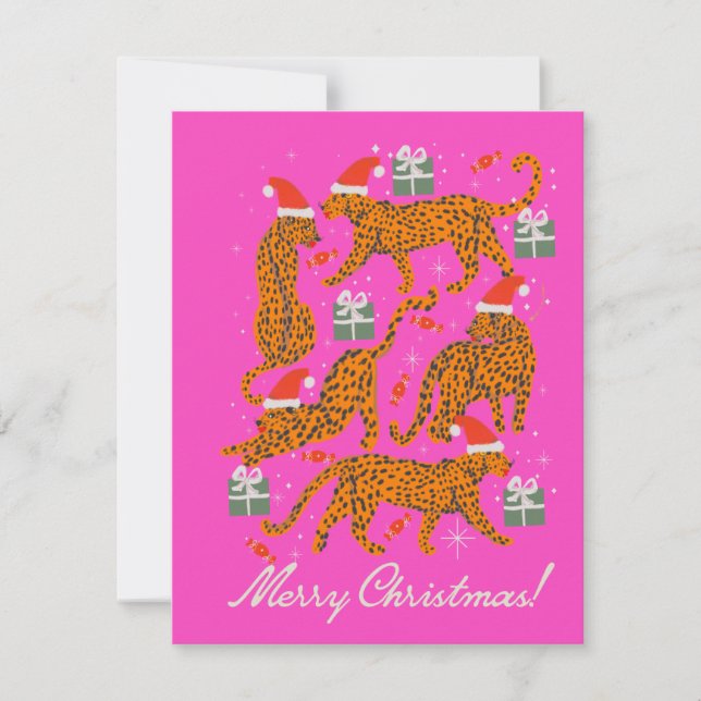 Fashionable tiger with red lips and christmas hats holiday card (Front)