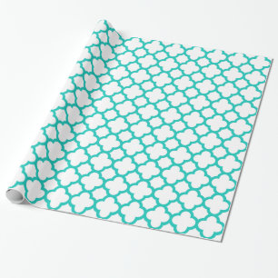 Fashionable Turquoise White Quatrefoil Pattern Wrapping Paper