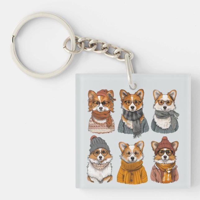 Fashionable Welsh Corgi Dogs Keychain (Front)