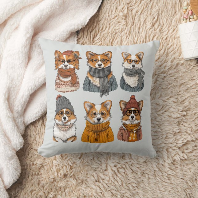 Fashionable Welsh Corgi Dogs Throw Pillow (Blanket)