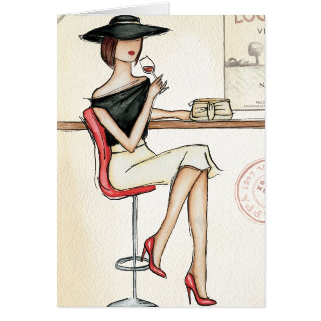 Fashionable Woman Drinking Wine (Front)