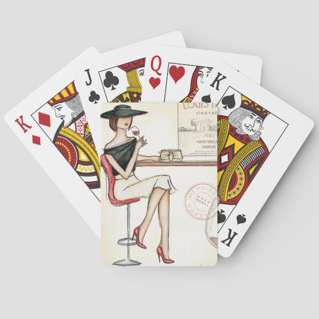 Fashionable Woman Drinking Wine Playing Cards (Back)