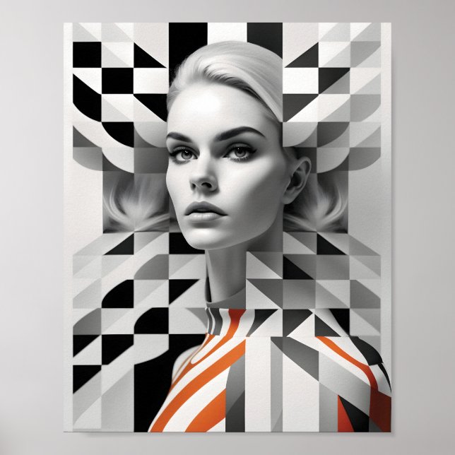 Fashionable Woman Optical Illusion Black And White Poster (Front)