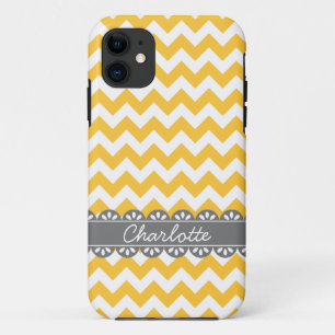 Fashionable Yellow Chevron and Grey Lace iPhone 11 Case