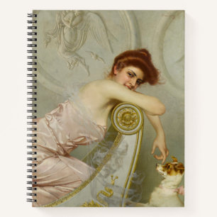 Fashionable Young Female Beauty With Her Puppy Dog Notebook