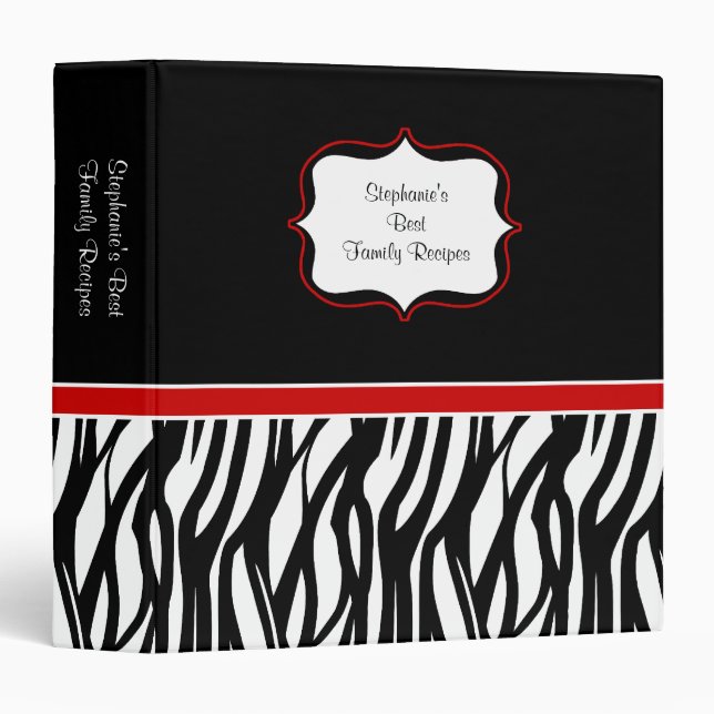 Fashionable Zebra Print Recipe/Custom Binder (Front/Spine)
