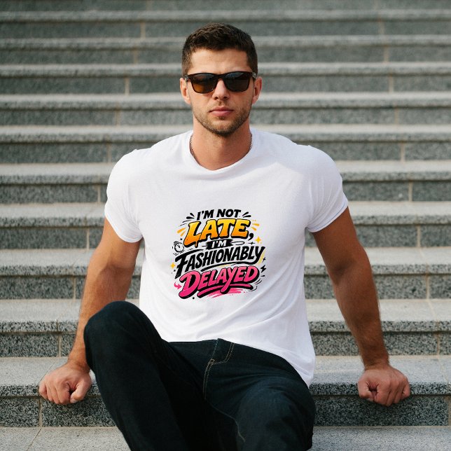 Fashionably Delayed Funny Typography Tee (Creator Uploaded)