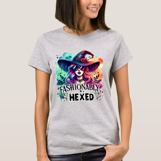 "Fashionably Hexed Witch – Modern Style Halloween  T-Shirt (Front)