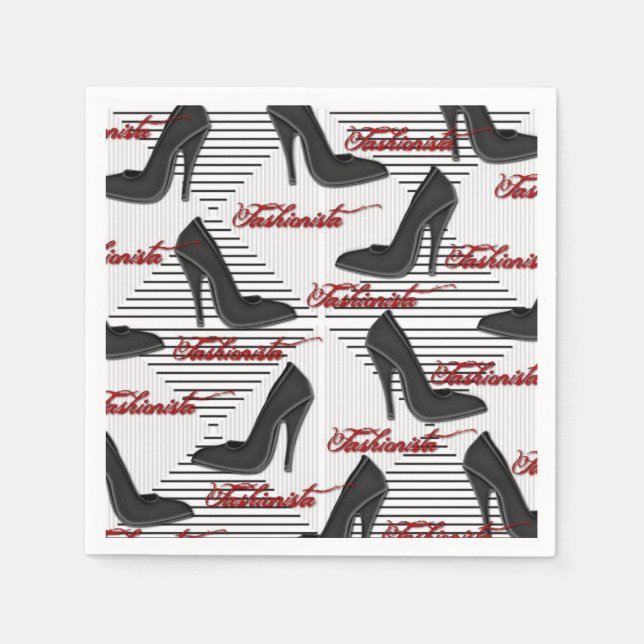 Fashionista Black Shoes Pattern Napkins (Front)
