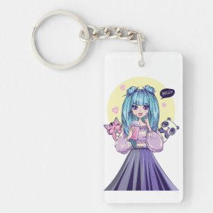 Fashionista: Blue-Haired Girl with Panda and Cat Keychain