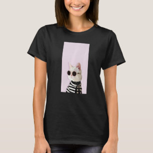 Fashionista Cat  Cute Cool Kitty Kitten Pink Black T-Shirt
