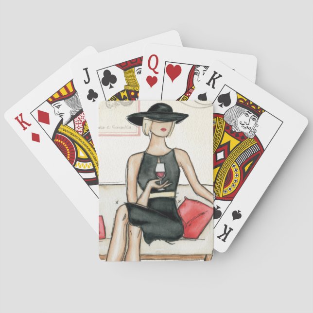 Fashionista Drinking Wine Playing Cards (Back)