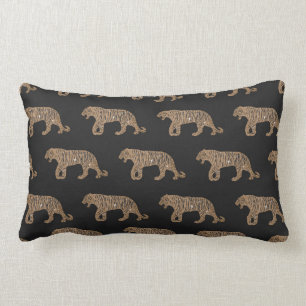 Fashionista Gold Black Glitter Tiger Pattern Lumbar Pillow