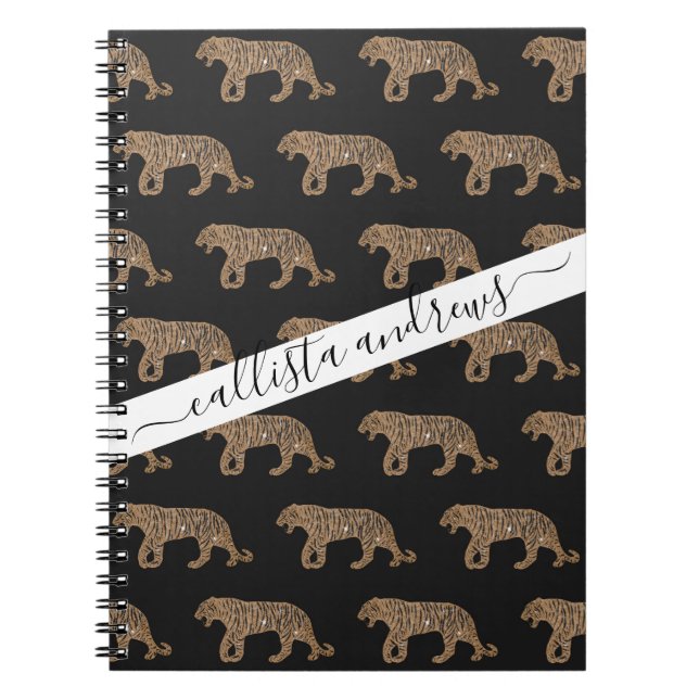 Fashionista Gold Black Glitter Tiger Pattern Notebook (Front)