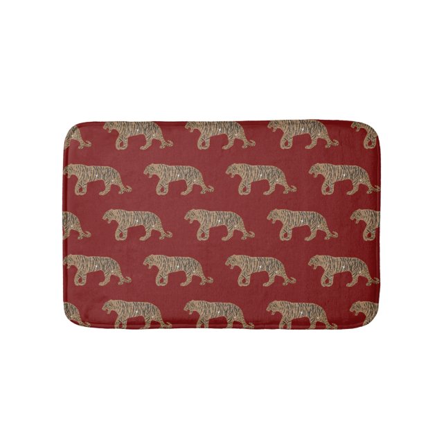 Fashionista Gold Black Red Glitter Tiger Pattern Bath Mat (Front)
