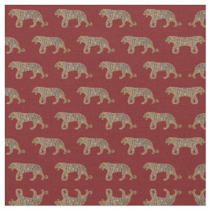 Fashionista Gold Black Red Glitter Tiger Pattern Fabric
