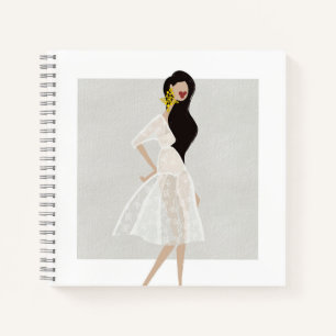 Fashionista in a White Dress Fashion Illustration Notebook