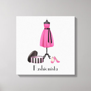 Fashionista - Pink Dress and Shoes on Canvas