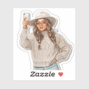 Fashionista Taking Selfie Sticker