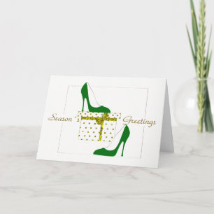 FASHIONISTAS CHRISTMAS  CARD, GREEN SHOE GREETINGS HOLIDAY CARD