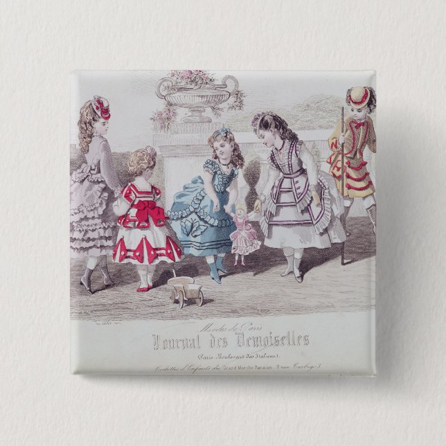 Fashions for Girls, from 'Journal des 2 Inch Square Button (Front)