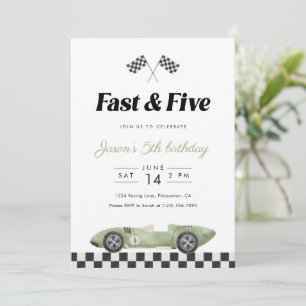 Fast and Five 5th Birthday Vintage Race Car  Invitation