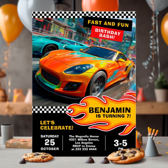 Fast and fun race car birthday party invitation (Creator Uploaded)