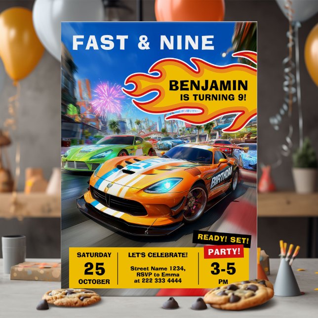 Fast and fun race car birthday party invitation (Creator Uploaded)