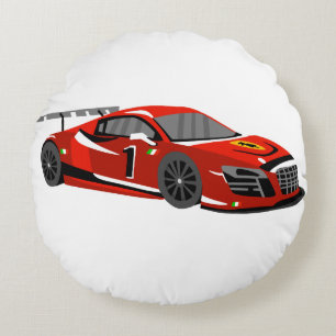 Fast car cartoon   Extreme race  Choose back color Round Pillow