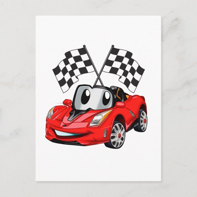 Fast car cartoon flag race - Choose back color Postcard (Front)