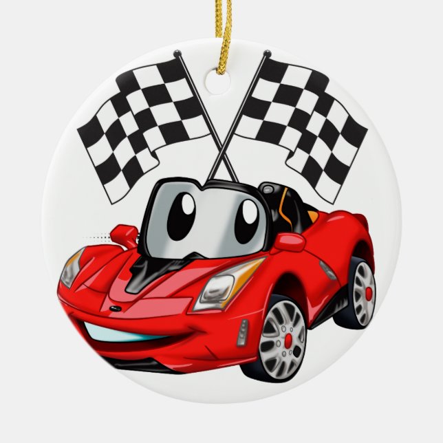 Fast car cartoon flag race - Choose back colour Ceramic Ornament (Front)