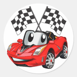 Fast car cartoon flag race - Choose back colour Classic Round Sticker