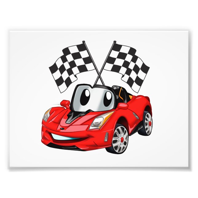 Fast car cartoon flag race - Choose back colour Photo Print (Front)