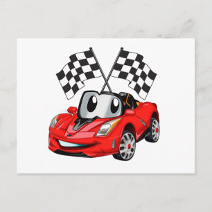 Fast car cartoon flag race - Choose back colour Postcard