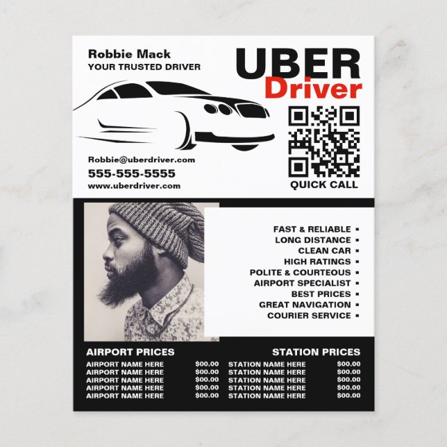 Fast Car Logo, Photograph, Uber Driver, Price List Flyer (Front)