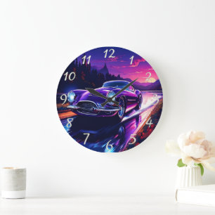 Fast cruising under a vibrant sunset sky large clock
