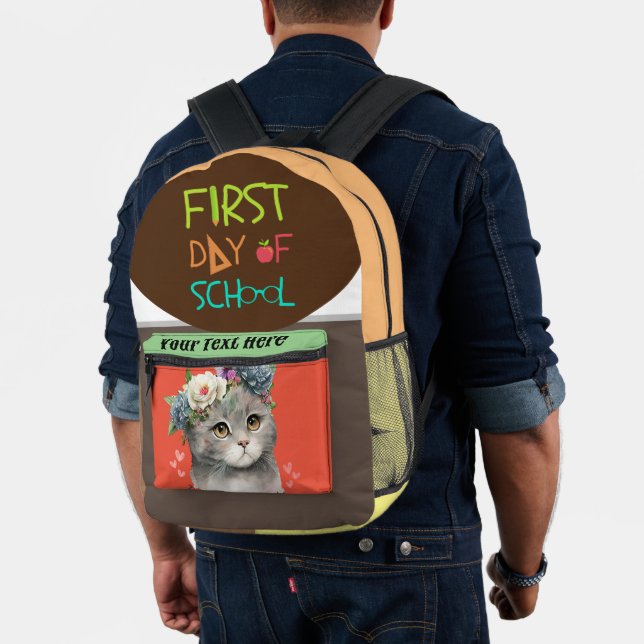 Fast day of school with love cat printed backpack (Insitu (Model))
