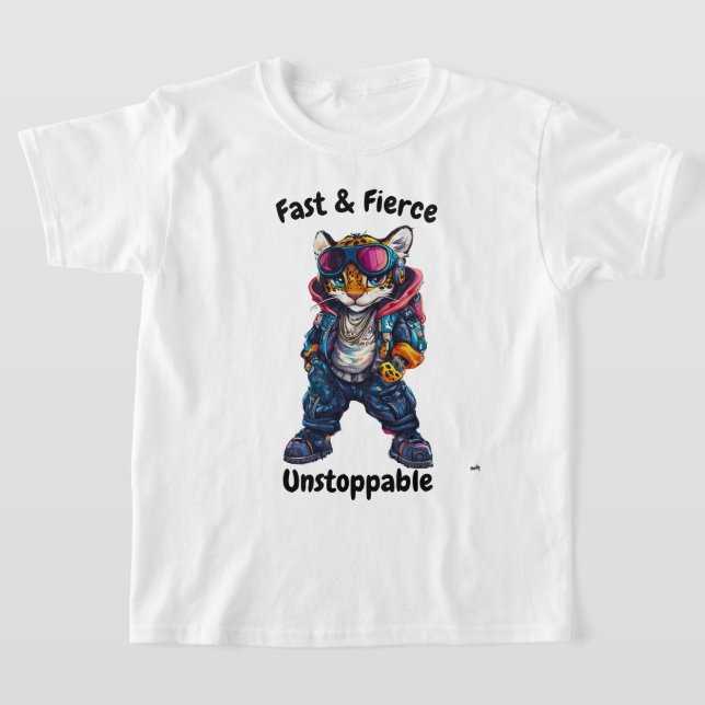 Fast, Fierce, and Unstoppable - Cool Leopard Art  T-Shirt (Laydown)