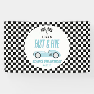 Fast & Five Blue Race Car 5th Birthday Party Banner