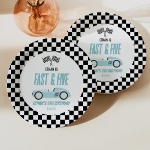 Fast & Five Blue Race Car 5th Birthday Party Paper Plate