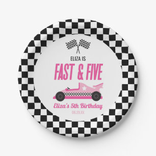 Fast & Five Pink Race Car 5th Birthday Party Paper Plate