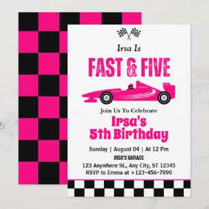 Fast & Five Race Car Girl 5th Birthday Party  Invitation